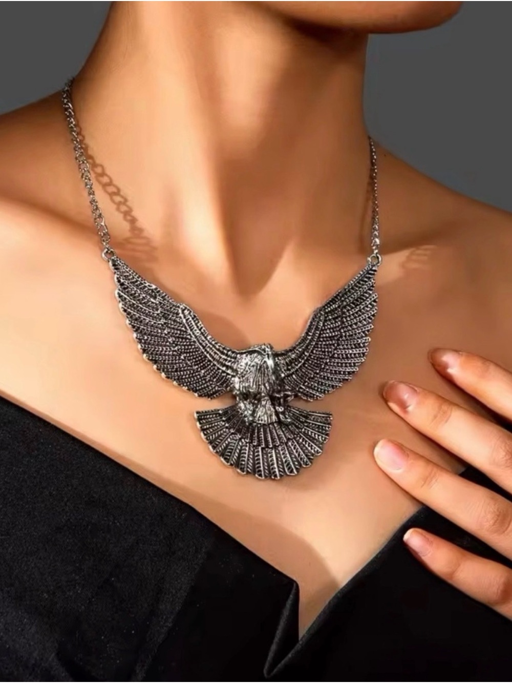 Vintage Eagle Statement Necklace - Silver Eagle Necklace - Picture 3 of 11